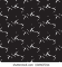 Abstract grunge grid polka dot halftone background pattern. Spotted black and white vector line illustration