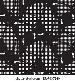 Abstract grunge grid polka dot halftone background pattern. Spotted black and white vector line illustration