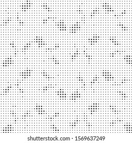 Abstract grunge grid polka dot halftone background pattern. Spotted black and white vector line illustration