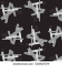 Abstract grunge grid polka dot halftone background pattern. Spotted black and white vector line illustration