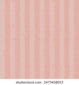 Abstract grunge grid polka dot dobby stripes in pink background pattern. Spotted black and white vector line illustration