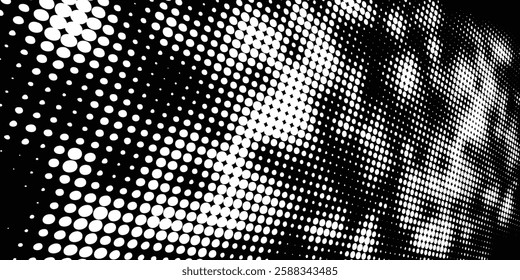 Abstract grunge grid polka dot halftone background pattern. Spotted black and white line illustration.