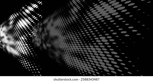 Abstract grunge grid polka dot halftone background pattern. Spotted black and white line illustration. vector