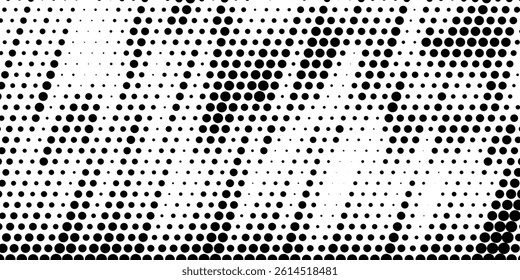 Abstract grunge grid polka dot halftone background pattern. Spotted black and white vector line illustration