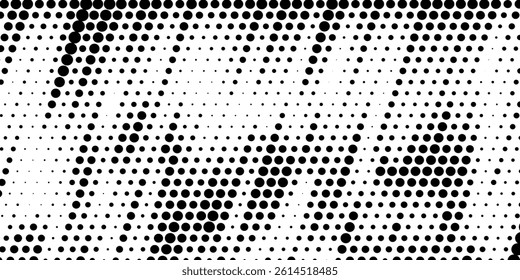 Abstract grunge grid polka dot halftone background pattern. Spotted black and white vector line illustration