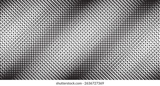 Abstract grunge grid polka dot halftone background pattern. Spotted black and white line illustration