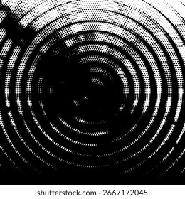 Abstractas patrón de fondo de semitono de lunares de la rejilla del grunge. Ilustración de línea de Vector blanco y negro manchado
