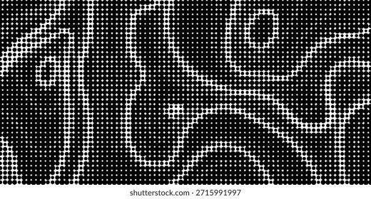 Abstrato grade grunge polka ponto meio-tom padrão de fundo. Ilustração de linha preta e branca manchada. Texturas.