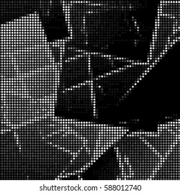 Abstract grunge grid polka dot background pattern. Spotted halftone vector cubism line illustration