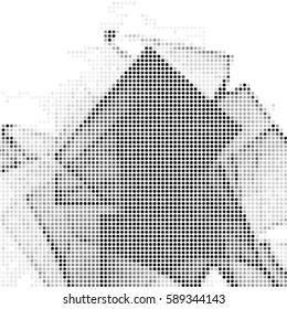 Abstract grunge grid polka dot background pattern. Spotted halftone vector cubism line illustration