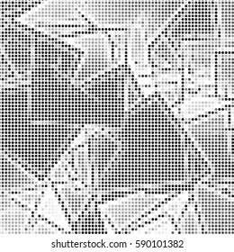 Abstract grunge grid polka dot background pattern. Spotted halftone vector cubism line illustration