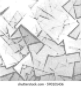 Abstract grunge grid polka dot background pattern. Spotted halftone vector cubism line illustration