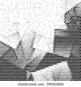 Abstract grunge grid polka dot background pattern. Spotted halftone vector line cubism illustration