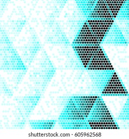 Abstract grunge grid polka dot background pattern. Spotted halftone vector line blue triangle colorful illustration