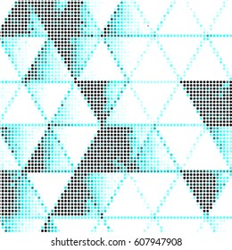 Abstract grunge grid polka dot background pattern. Spotted halftone vector line blue triangle illustration