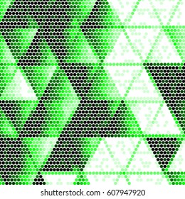 Abstract grunge grid polka dot background pattern. Spotted halftone vector line green triangle illustration
