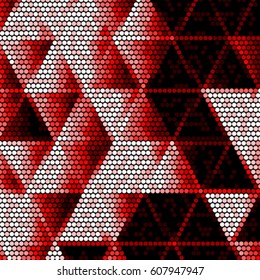 Abstract grunge grid polka dot background pattern. Spotted halftone vector line red triangle illustration