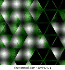 Abstract grunge grid polka dot background pattern. Spotted halftone vector line green triangle illustration