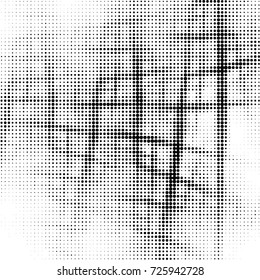 Abstract grunge grid polka dot background pattern. Spotted black and white vector line illustration
