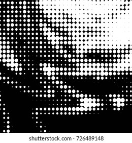 Abstract grunge grid polka dot background pattern. Spotted black and white vector line illustration
