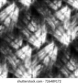 Abstract grunge grid polka dot background pattern. Spotted black and white vector line illustration
