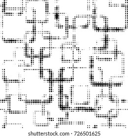 Abstract grunge grid polka dot background pattern. Spotted black and white vector line illustration
