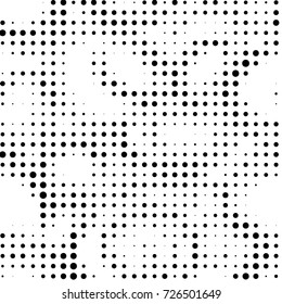 Abstract grunge grid polka dot background pattern. Spotted black and white vector line illustration

