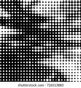 Abstract grunge grid polka dot background pattern. Spotted black and white vector line illustration
