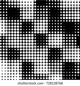 Abstract grunge grid polka dot background pattern. Spotted black and white vector line illustration

