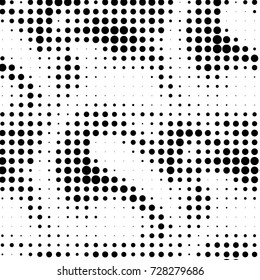 Abstract grunge grid polka dot background pattern. Spotted black and white vector line illustration
