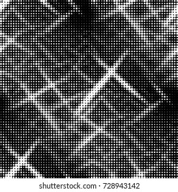 Abstract grunge grid polka dot background pattern. Spotted black and white vector line illustration

