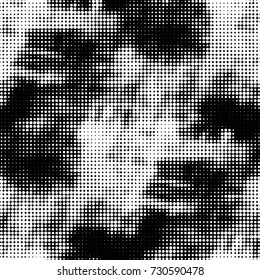 Abstract grunge grid polka dot background pattern. Spotted black and white vector line illustration
