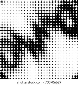 Abstract grunge grid polka dot background pattern. Spotted black and white vector line illustration
