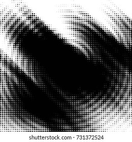 Abstract grunge grid polka dot halftone background pattern. Spotted black and white vector line illustration
