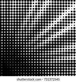 Abstract grunge grid polka dot halftone background pattern. Spotted black and white vector line illustration
