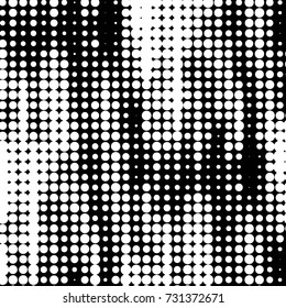Abstract grunge grid polka dot halftone background pattern. Spotted black and white vector line illustration
