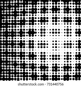 Abstract grunge grid polka dot halftone background pattern. Spotted black and white vector line illustration
