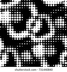 Abstract grunge grid polka dot halftone background pattern. Spotted black and white vector line illustration

