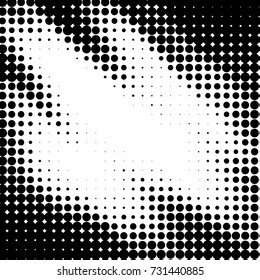 Abstract grunge grid polka dot halftone background pattern. Spotted black and white vector line illustration
