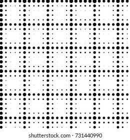 Abstract grunge grid polka dot halftone background pattern. Spotted black and white vector line illustration
