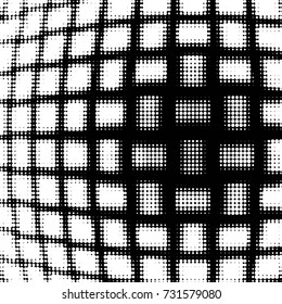Abstract grunge grid polka dot halftone background pattern. Spotted black and white vector line illustration
