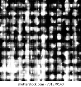 Abstract grunge grid polka dot halftone background pattern. Spotted black and white vector line illustration
