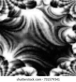 Abstract grunge grid polka dot halftone background pattern. Spotted black and white vector line illustration
