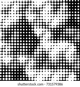 Abstract grunge grid polka dot halftone background pattern. Spotted black and white vector line illustration
