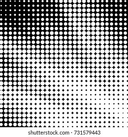 Abstract grunge grid polka dot halftone background pattern. Spotted black and white vector line illustration
