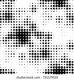 Abstract grunge grid polka dot halftone background pattern. Spotted black and white vector line illustration
