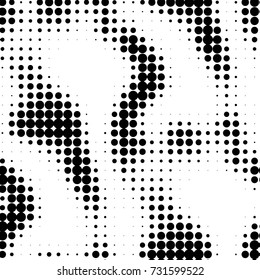 Abstract grunge grid polka dot halftone background pattern. Spotted black and white vector line illustration
