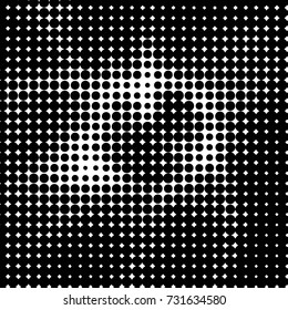 Abstract grunge grid polka dot halftone background pattern. Spotted black and white vector line illustration
