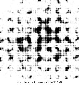 Abstract grunge grid polka dot halftone background pattern. Spotted black and white vector line illustration
