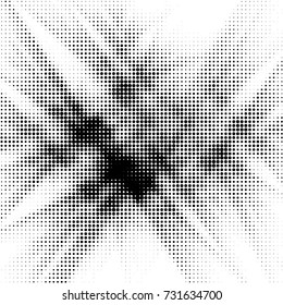 Abstract grunge grid polka dot halftone background pattern. Spotted black and white vector line illustration
